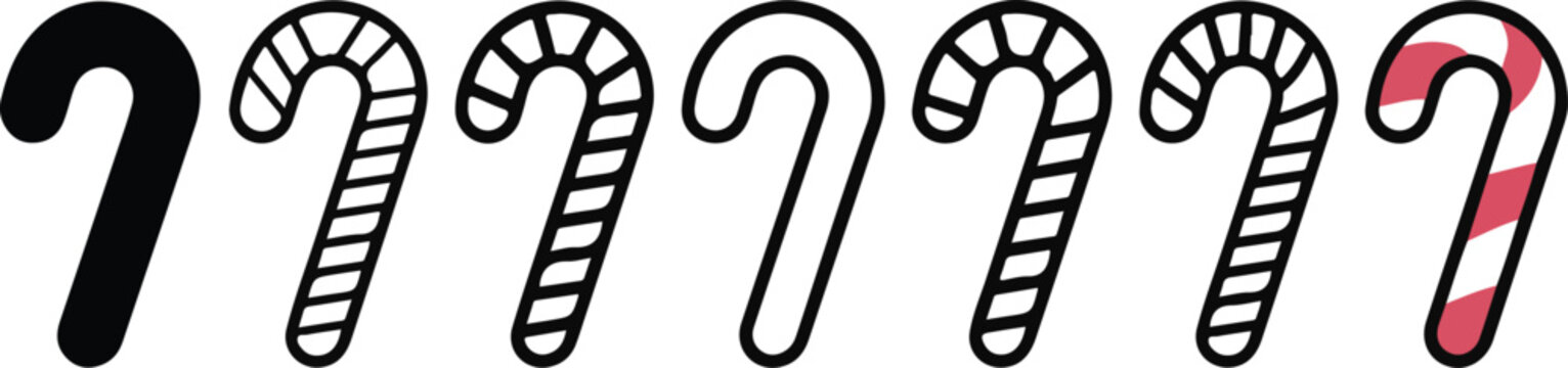 Christmas candy cane icon. Set of christmas candy icons on white background. Flat vector illustration