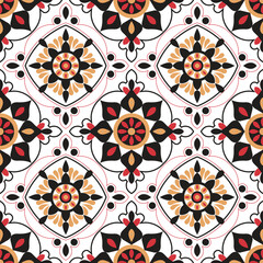 Red Flower on Black and White seamless Pattern