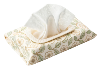 Soft floral tissue pack with open pop up top and clean textured wipes, perfect for home or travel use for hygiene and comfort needs
