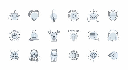 Collection of Gaming Icons and Symbols for Digital Entertainment.