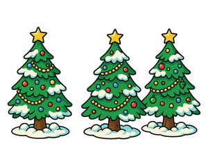 Green pine Christmas tree vector illustration with balls, star, and gifts for a festive winter holiday decoration