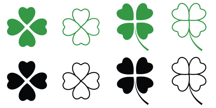 Four-Leaf Clover & Shamrock Icon Set &ndash; Lucky Irish Symbols for St. Patrick&rsquo;s Day in Minimal 
Vector Design