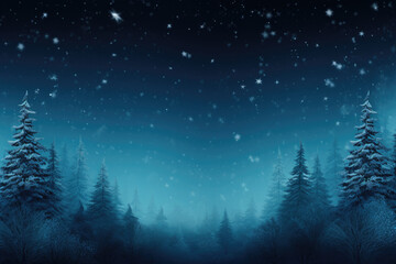 Fototapeta premium Snowy Winter Forest Under Starry Night Sky