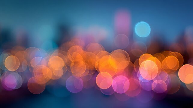 Svibrant colorful bokeh light effect with soft blurred circles in orange, pink, and blue for festive backgrounds, abstract glow, and creative digital design projects