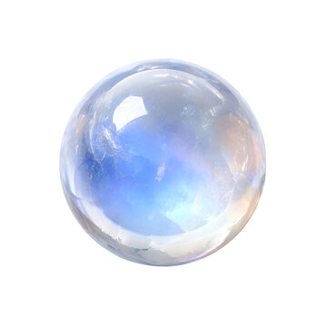 Smooth polished round moonstone gemstone with blue adularescence isolated on transparent background