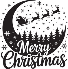 Fototapeta premium Christmas Scene,Christmas Village vector clipart,Santa Sleigh,Christmas Santa,Cutting Files,Santa's Reindeer,Merry Christmas,Reindeer,Snow Snowflakes Paper Cut