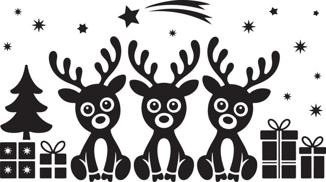 Christmas Silhouette Vector Moose and Gifts
