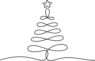 Christmas tree drawn with one line isolated. Vector illustration