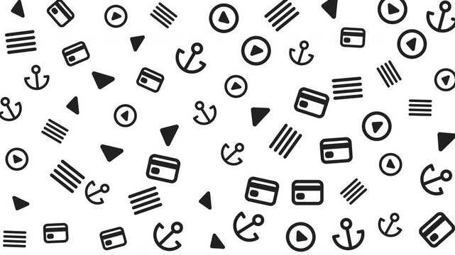 Seamless Pattern of Nautical Icons Including Anchors, Compass, and Life Buoys in Minimalist Black and White Graphic Design