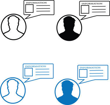 Male User Profile with Information Data Icon Set, Personal Data and Account Information Display Vector Icon, Man Profile with Detailed Information Form Icon