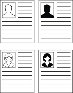 Male Outline Profile icon, Female Outline Profile icon, Male Silhouette Profile, Female Solid/Silhouette Profile, Professional User Profile and Employee ID Card Layout Vector