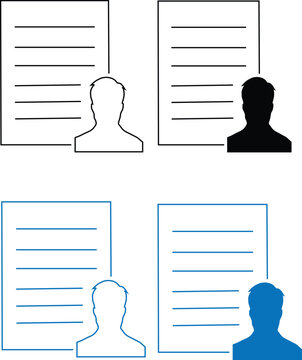User Profile with Document Icon, Document and Person Icon, Resume File with User Avatar, Biodata icon, User information icon, Application