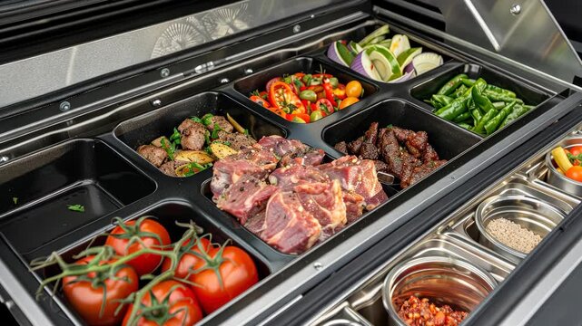 Colorful array of fresh vegetables and meats arranged neatly, perfect for anyone looking to elevate their cooking experience