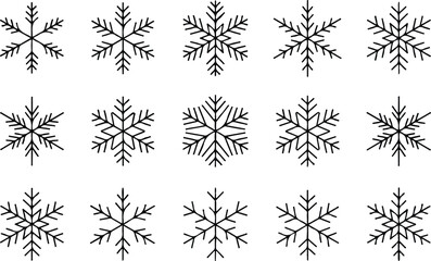 Collection of snowflakes in various shapes, Set of design materials for winter and Christmas Day