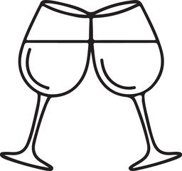 Continuous one line drawing isolated on white background. Vector outline contour glasses of champagne sketch