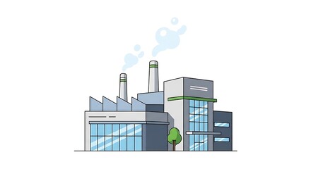 Factory building with smoke from chimneys
