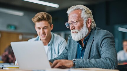Mentoring, the work of people from different generations on the same project, a young specialist teaches an elderly colleague modern specialties