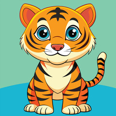 A cute cartoon baby tiger cub vector illustration, isolated for fun wildlife art