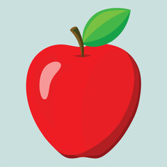 Vector illustration of a fresh, ripe red apple with a green leaf, symbolizing healthy, natural food and diet