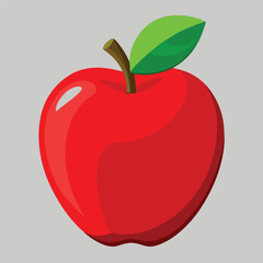 Red apple vector illustration: a fresh, ripe, and healthy food icon with a green leaf design