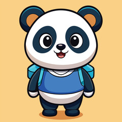 A cute, happy baby panda bear cartoon character illustration vector having fun eating bamboo