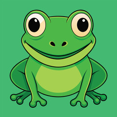 A cute green cartoon frog character, an isolated funny amphibian illustration vector with a happy smile
