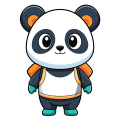 A cute cartoon panda baby bear character vector illustration enjoying bamboo in a China zoo with a happy, funny design