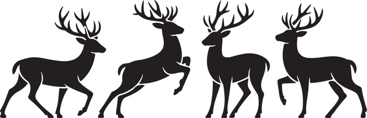 Deer silhouette vector set, Collection of reindeer silhouette isolated on white background. vector illustration