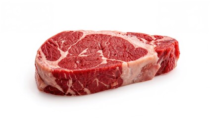 Obraz premium Fresh raw beef steak isolated on white background. High-quality meat cut. Traditional, healthy, and protein-rich food.