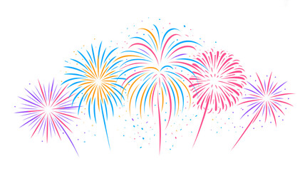 Bright festive fireworks explosions with confetti for celebration