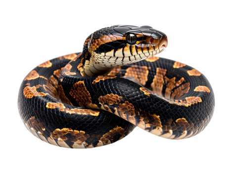 Snake coiled, showing scales and eyes in detail