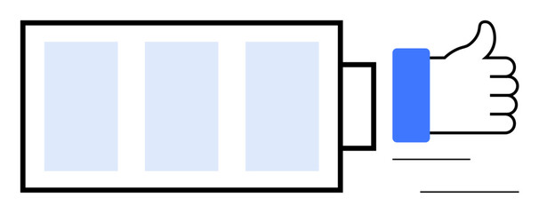 Social media approval. A thumbs up icon highlights approval of a three-grid content layout. Social media approval reflects engagement and positive feedback. For online branding, content marketing