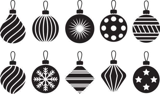 Festive black and white christmas ornaments vector illustration for holiday decoration 