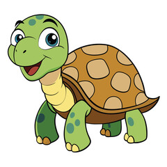 Cartoonish Green Tortoise with Brown Shell and Smiling Face on White Background
