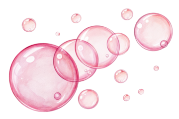 Watercolor pink bubbles floating and overlapping in a playful composition, perfect for beauty, health, and celebratory themes.