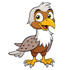Cartoonish Smiling Eagle on White Background Detailed