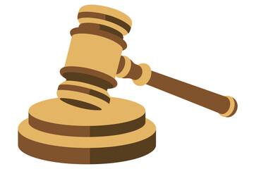Illustration of a wooden gavel with a base on a white background close up