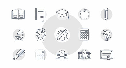 Collection of Education and Learning Icons Representing Knowledge and Study.