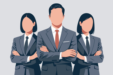 Illustration of three business people in suits with arms crossed facing front