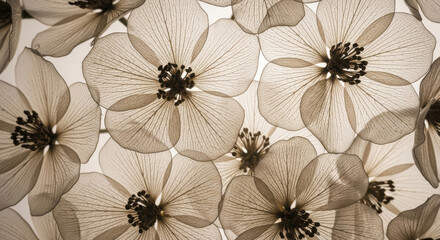 Translucent Sepia Tone Flowers with Dark Centers and Delicate Veins brown