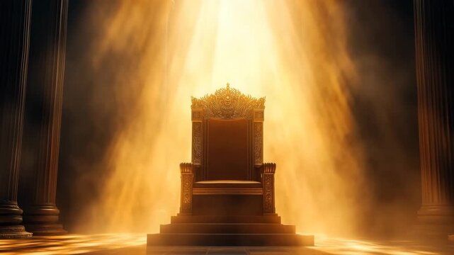 Royal throne illuminated by divine golden light