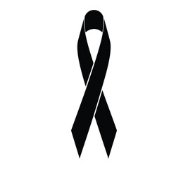 bb (81).A black ribbon, a symbol of remembrance, mourning, and solidarity, prominently displayed against a pristine white background, isolated on white background