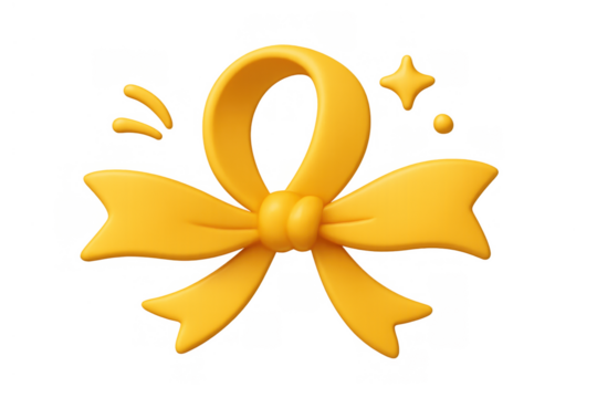 Yellow 3d gift bow and ribbon with sparkling elements symbolizing celebration, presents, and special occasions