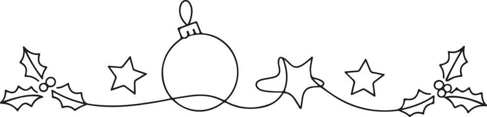 Merry Christmas decoration. Continuous one line drawing art