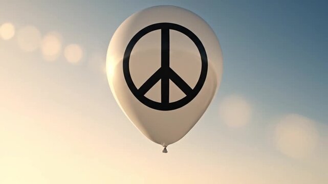 Peace symbol balloon floating against clear blue sky  