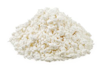 Cottage Cheese, Curd, isolated on white background with full depth of field