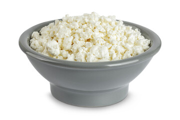 Cottage Cheese, Curd in ceramic bowl isolated on white background with full depth of field