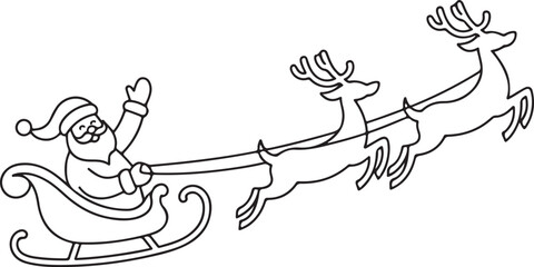 One continuous line drawing of christmas reindeer and Santa Claus. Wild animal deer with antlers is dynamic silhouette in simple linear style. Elegance editable stroke. Doodle vector illustration © Masud