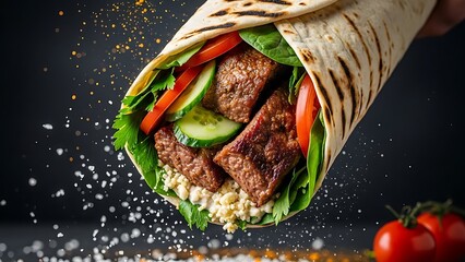Deliciously wrapped shawarma bursting with fresh ingredients and seasoning dust