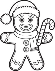 Outlined gingerbread man with santa hat